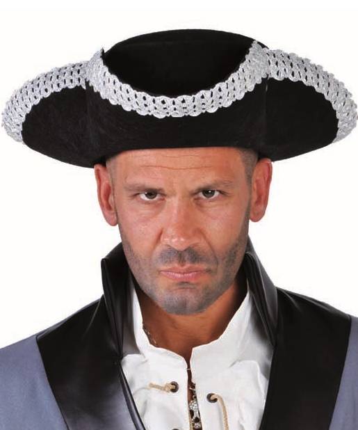 Chapeau Tricorne noir-argent S01439
