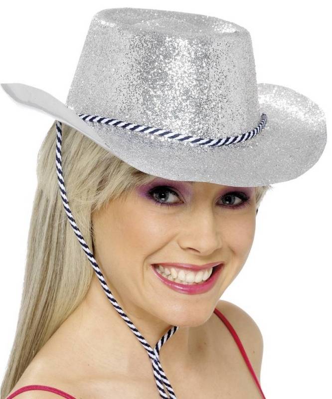Chapeau Saloon paillet� argent