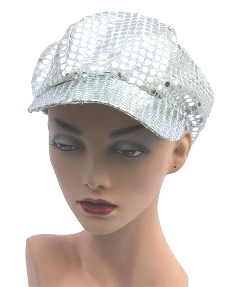 Chapeau Casquette disco paillet�e argent