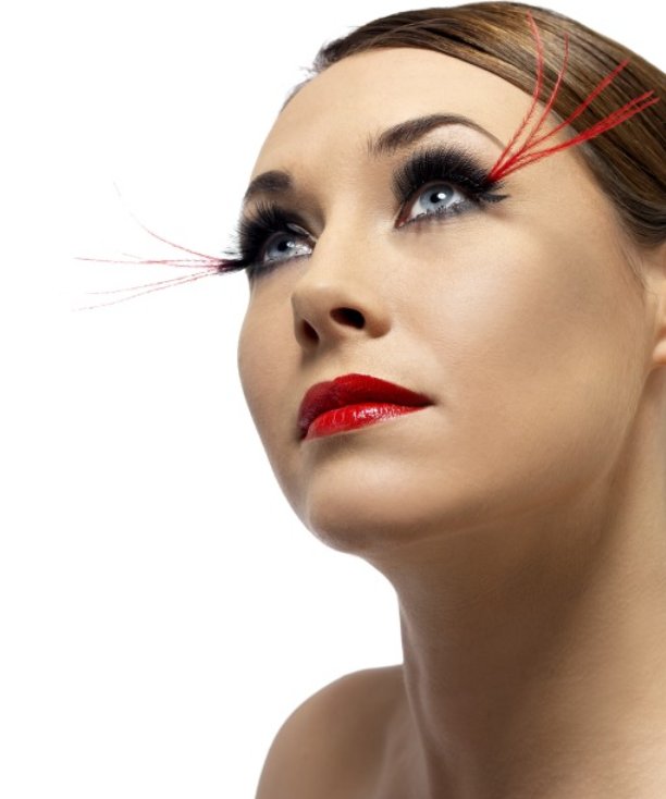 Faux cils plumes rouges