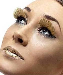 Faux cils plumes or