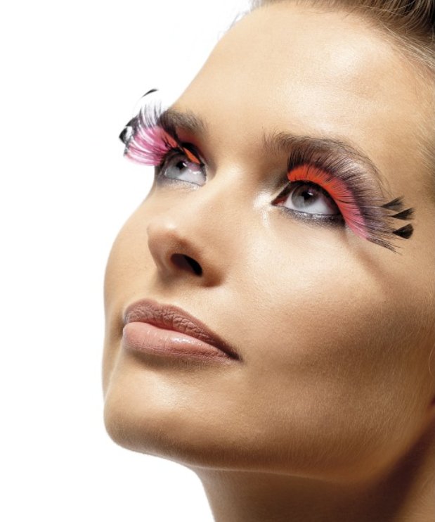 Faux cils plumes noir et rose M4
