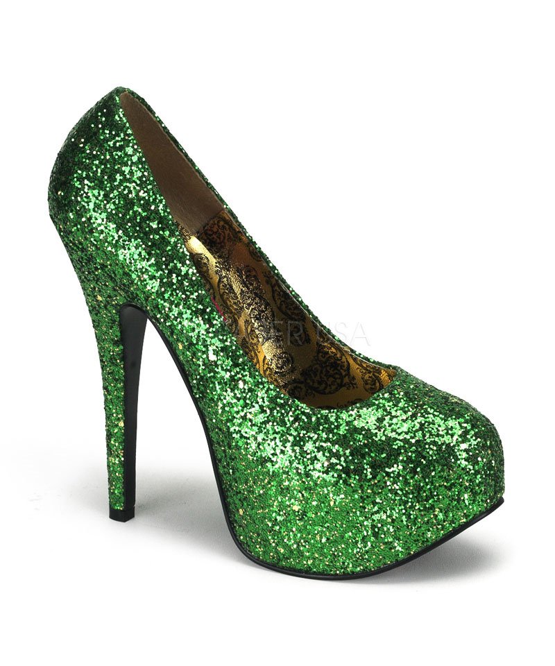 Chaussures burlesques paillet�es-Pin-up vert