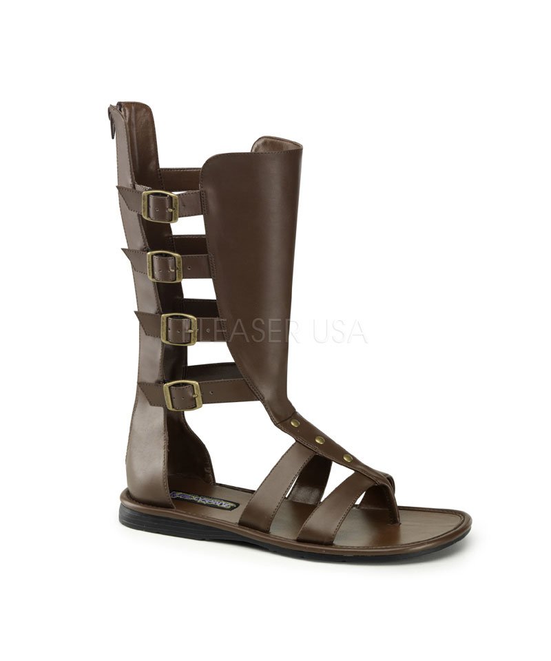 Superbe paire de sandales romaines brunes en imitation cuir.