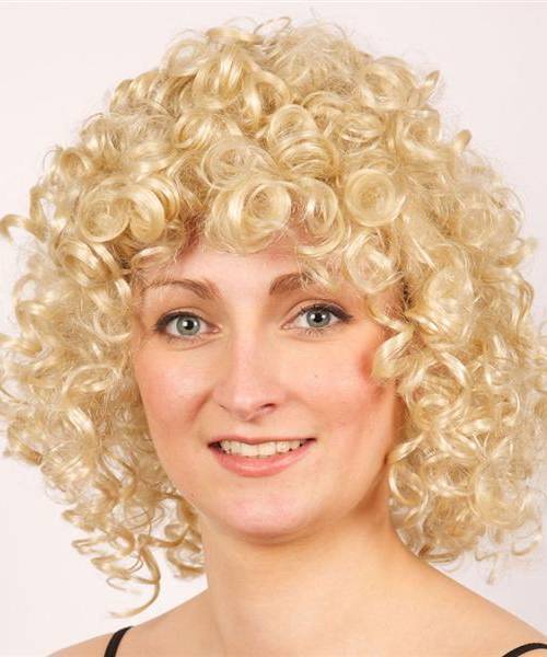 Perruque Unisex Boucl�e Blonde mi-long S01950
