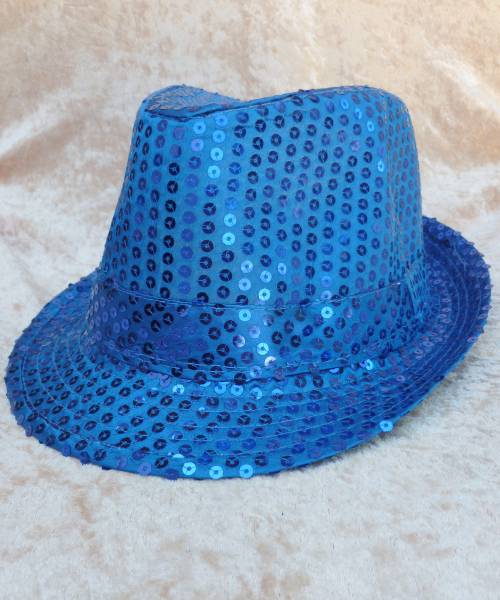 Chapeau disco bleu à paillettes