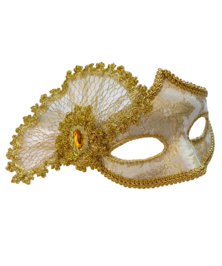 Masque loup vénitien baroque beige et doré luxe en vente à Paris