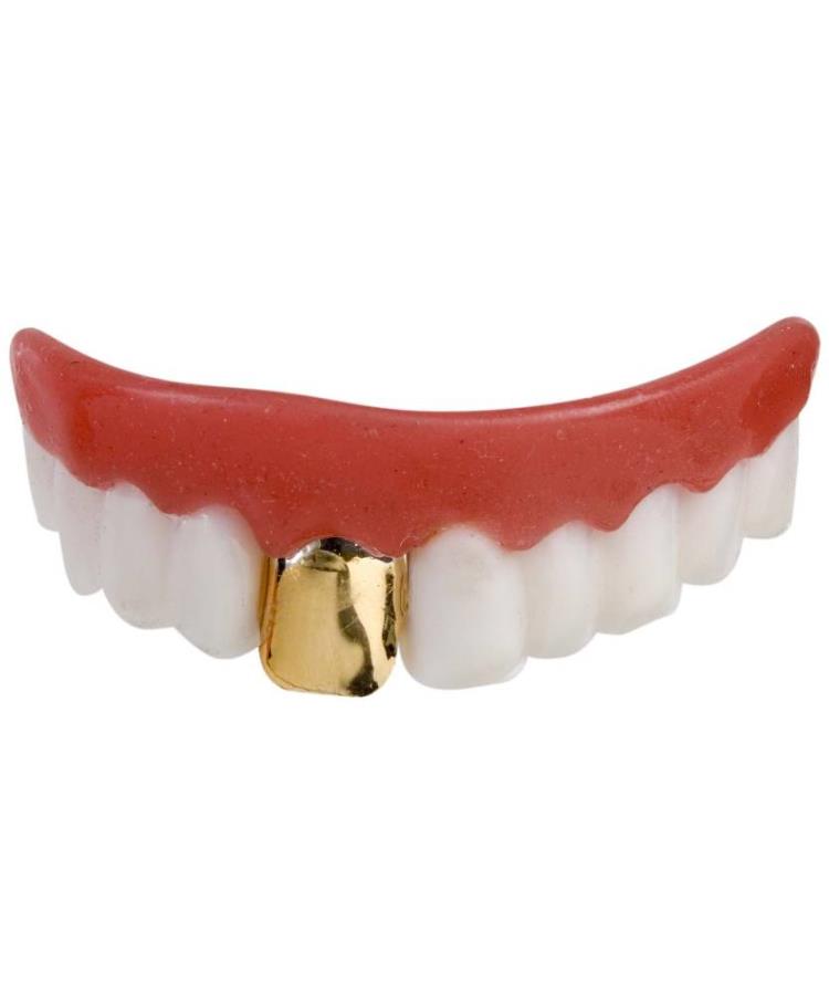Dentier-avec-une-dent-or
