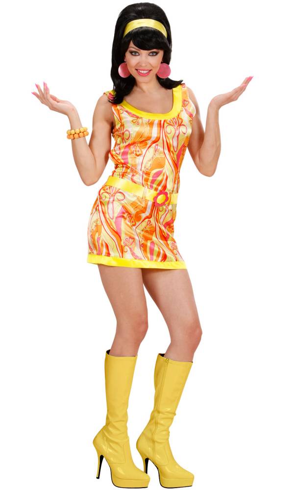 Costume mini robe 70s orange pour femme